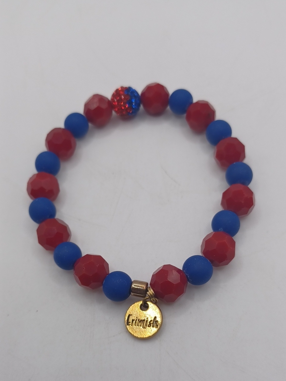 Erimish Red & Blue Beaded Stretch Bracelet Sz 6.5